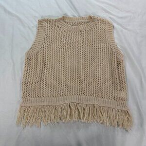 Beige crochet knit vest sweater Large   Lot N